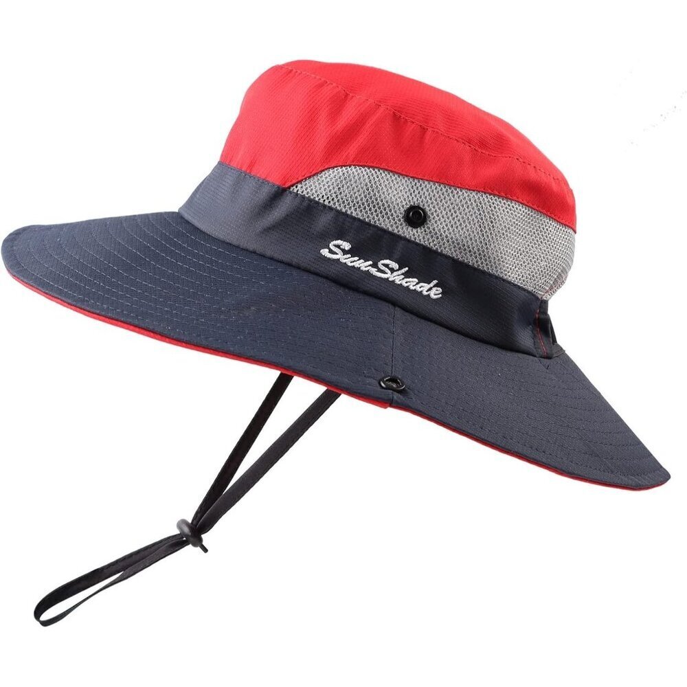 Unisex Red-b 100% Polyester Wide Brim Mesh Vent Chin Strap Classic Cowboy Hat